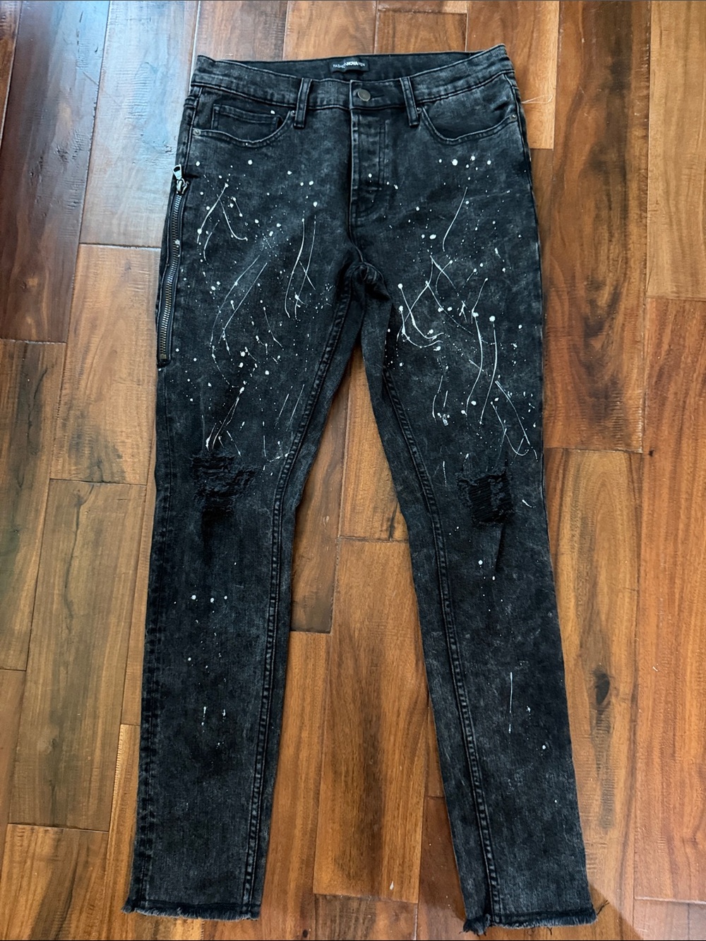 Fashion Nova Black Skinny Jeans with White Paint Splatter